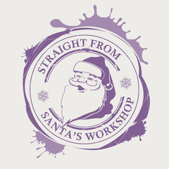 Christmas violet print with a silhouette of Santa Claus with big blots,