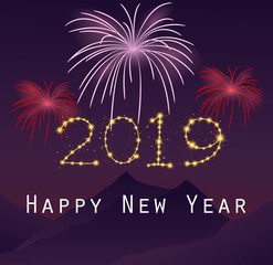 Happy New Year 2019 with fireworks background