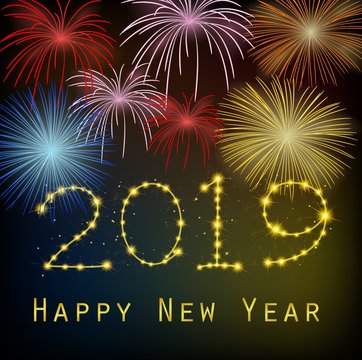 Happy New Year 2019 with fireworks background