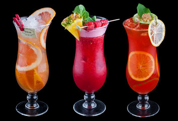 The original fruit cocktail on a black background
