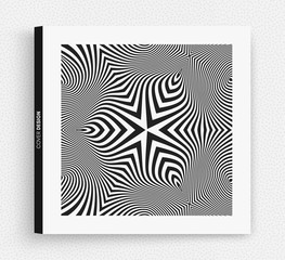 Cover design template. Black and white design. Abstract striped background. Vector illustration.