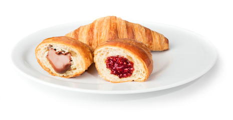 croissants with chocolate and raspberry jam