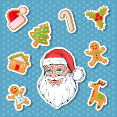 Christmas sticker. Set of different sticker for christmas. New Year. Different new year characters. Colorful cartoon sticker. New Year characters of Christmas sticker. Christmas design element.