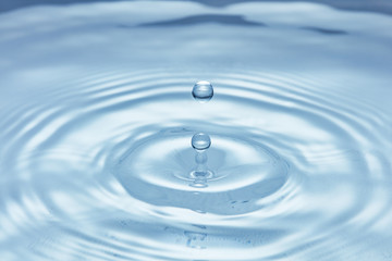blue water surface with droplet splash