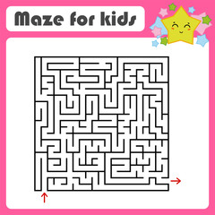 Abstract square maze. Kids worksheets. Activity page. Game puzzle for children. Cute cartoon star. Labyrinth conundrum. Vector illustration.