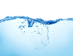 pure blue water with splash and air bubbles