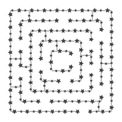 Obraz premium Simple square maze - starry sky. Game for kids. Puzzle for children. One entrance, one exit. Labyrinth conundrum. Flat vector illustration isolated on white background. With place for your image.