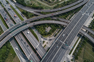 Aerial view of highway and overpass