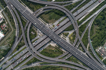 Aerial view of highway and overpass