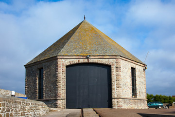 Goury France 15/08/2018. Boat shelter near the ocean in Goury Normandy France