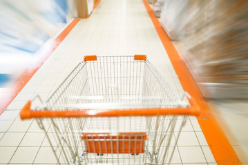 empty supermarket trolley in the shopping mall