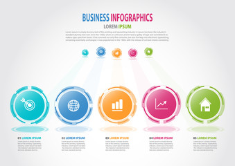 Infographics business template with 5 options for Presentation, Sale forecast, Web design, Improvement, Step by Step