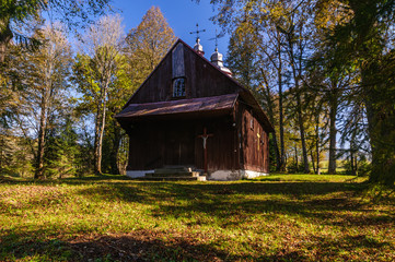 Bieszczady Mountains, Polana, Poland. Orthodox church in small village in sunny day