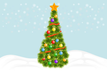 Christmas tree. Green Christmas tree with decorations and garlands. Vector illustration of christmas tree.