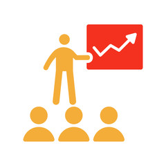 business team analyzing growth and progress of their value. Vector trendy flat glyph icon illustration design