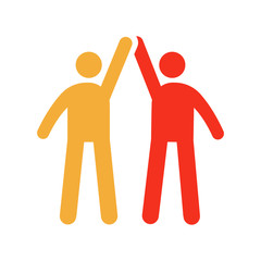 Teamwork success. Partners high fiving eachother after success. Vector trendy flat glyph icon illustration design