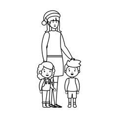 mother and kids with christmas clothes