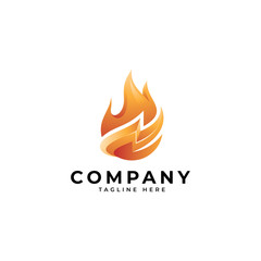 Fire energy logo, thunder lightning power and fire flame vector icon