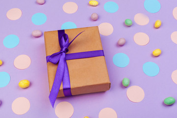 gift box on color background top view