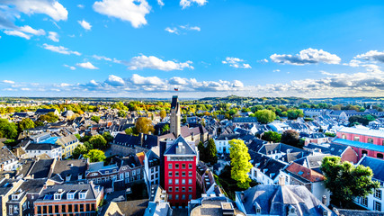 Aerial view of the historic city of Maastricht in the Netherlands as seen from the tower of the Sint Janskerk (St.John Church) which is at the Vrijthof square in the center of the city
