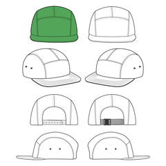 Camp cap set Fashion flat technical drawing vector template