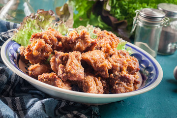 Crispy chicken karaage with lettuce