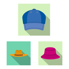 Vector illustration of headgear and cap symbol. Set of headgear and accessory vector icon for stock.