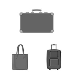 Vector illustration of suitcase and baggage sign. Set of suitcase and journey stock vector illustration.