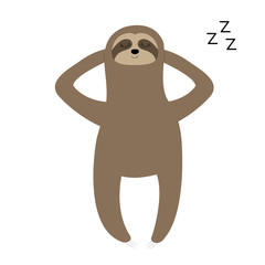 Sloth laying on the floor. Sleeping sign zzz. Slow down. Cute cartoon funny kawaii lazy character. Wild jungle animal collection. Baby education. Isolated. White background. Flat design