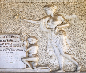 Detail of a mourning sculpture on a Mirogoj cemetery, Zagreb, Croatia