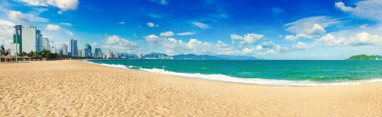 Fototapeta na wymiar Scenic beautiful view of Nha Trang beach. Panorama