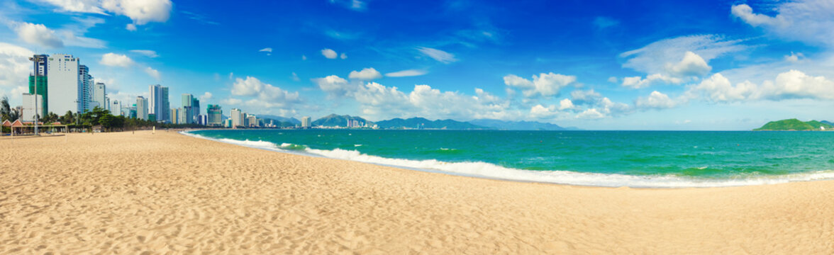  Scenic beautiful view of Nha Trang beach. Panorama