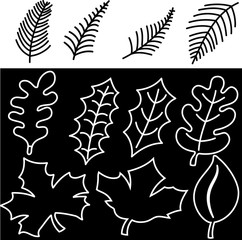 Winter Christmas leave White silhouette set