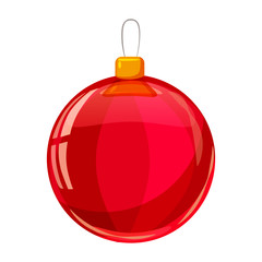 Colour christmas red ball isolated on white background. Vector illustration. Cartoon style