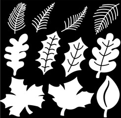 Winter Christmas leave White silhouette set