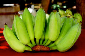 A Bunch of Green Bananas at the Local Market