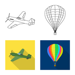 Vector design of plane and transport sign. Collection of plane and sky stock vector illustration.