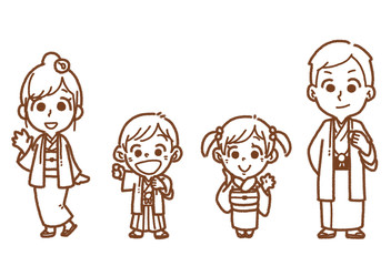 和装の家族線画