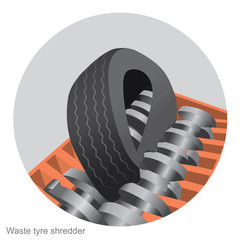 Synthetic rubber recycle. Used automotive tires can be crushed in small pieces. Become rubber product from automotive old tires.