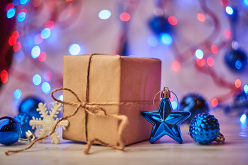 christmas gifts and decorations on a background