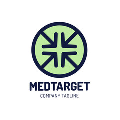 Medical Cross Target Icon Logo Design with four arrow