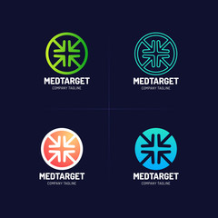 Medical Cross Target Icon Logo Design with four arrow