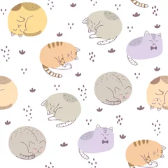 Muurstickers Katten Leuke naadloze patroon kleurrijke kat vector.