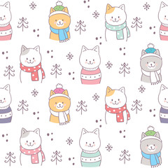 Cute seamless pattern winter cats vector.