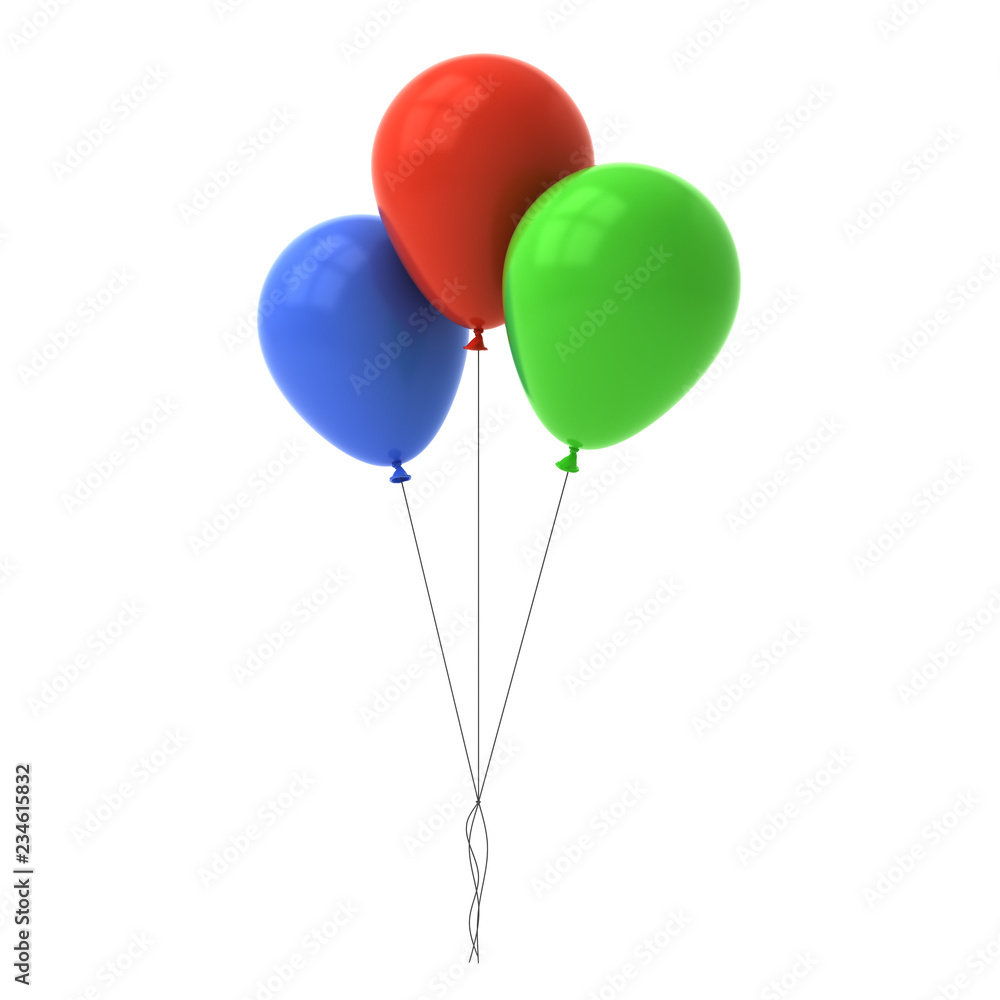Aufkleber bunch of colorful glossy balloons isolated over white background with window reflections 3d renderin