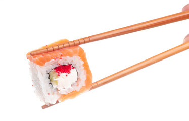 Traditional fresh japanese sushi roll isolated on white background