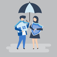 Couple and a house insurance concept illustration