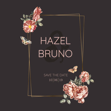 Floral wedding invitation mockup vector