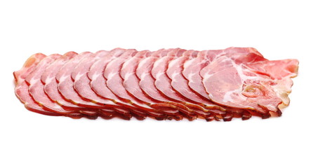 Smoked ham slices isolated on white background