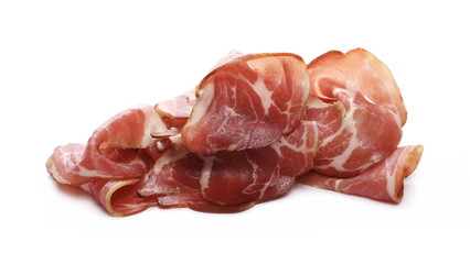 Smoked ham slices isolated on white background